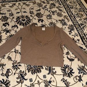 TNA Long Sleeve Ribbed Crop Top in Light Brown
